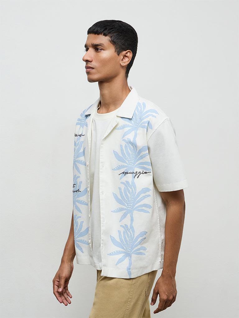 Nuon Off-White Botanical Printed Relaxed-Fit Cotton Shirt