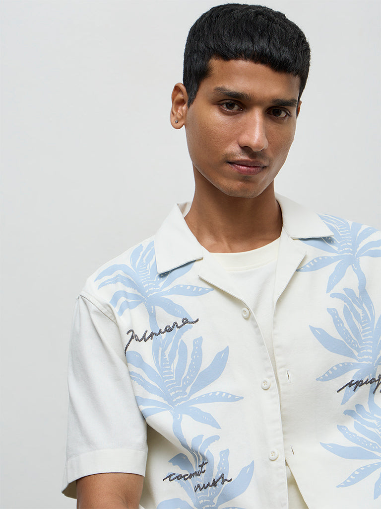 Nuon Off-White Botanical Printed Relaxed-Fit Cotton Shirt