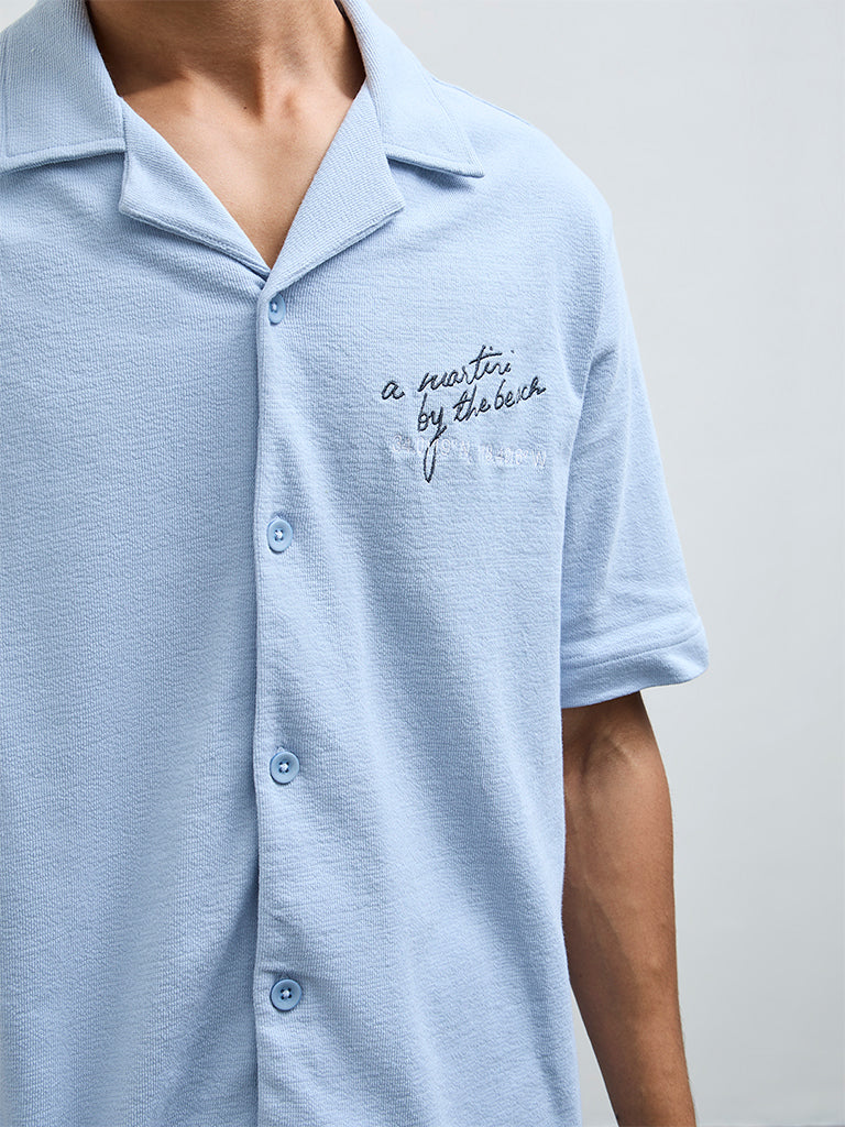 Nuon Blue Embroidered Relaxed-Fit Shirt