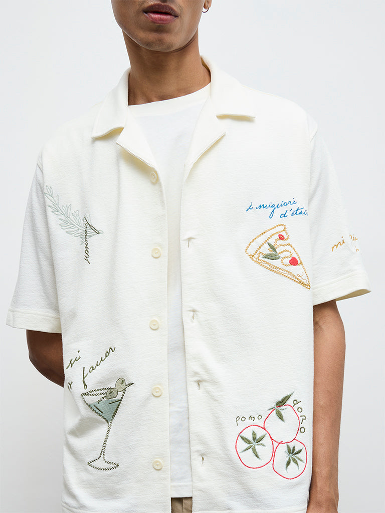Nuon Cream Embroidered Relaxed-Fit Cotton Shirt