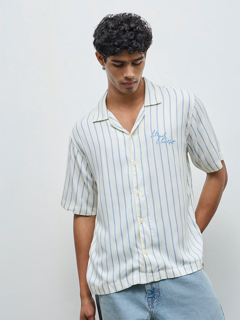 Nuon Off-White Striped Relaxed-Fit Shirt