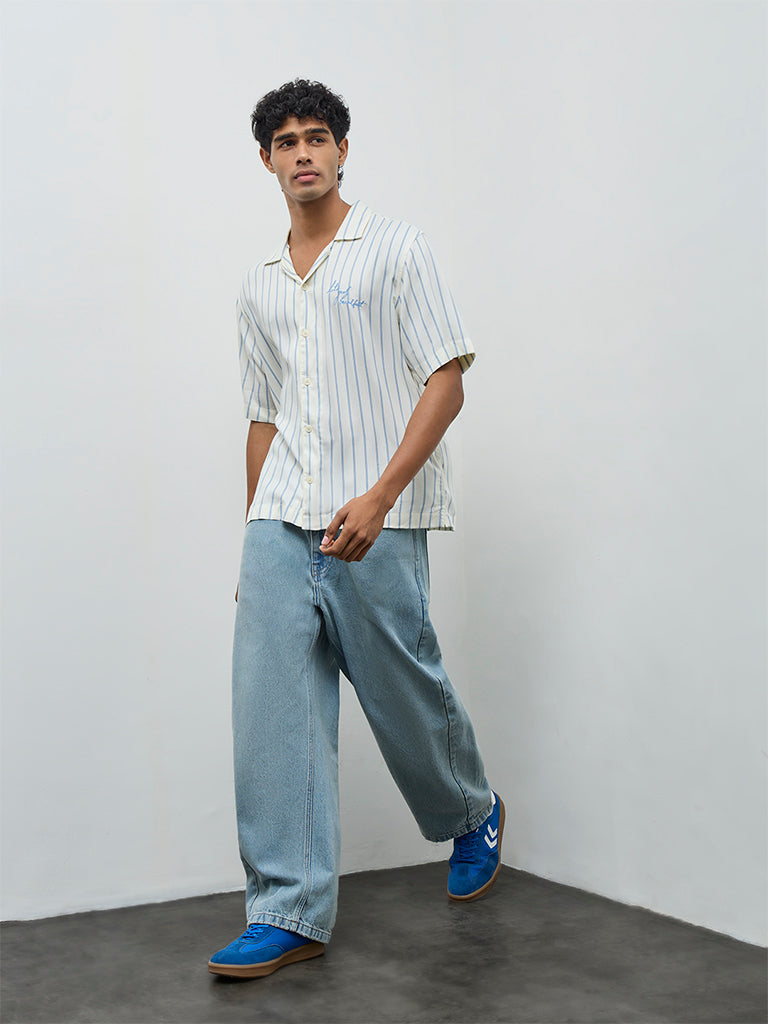 Nuon Off-White Striped Relaxed-Fit Shirt