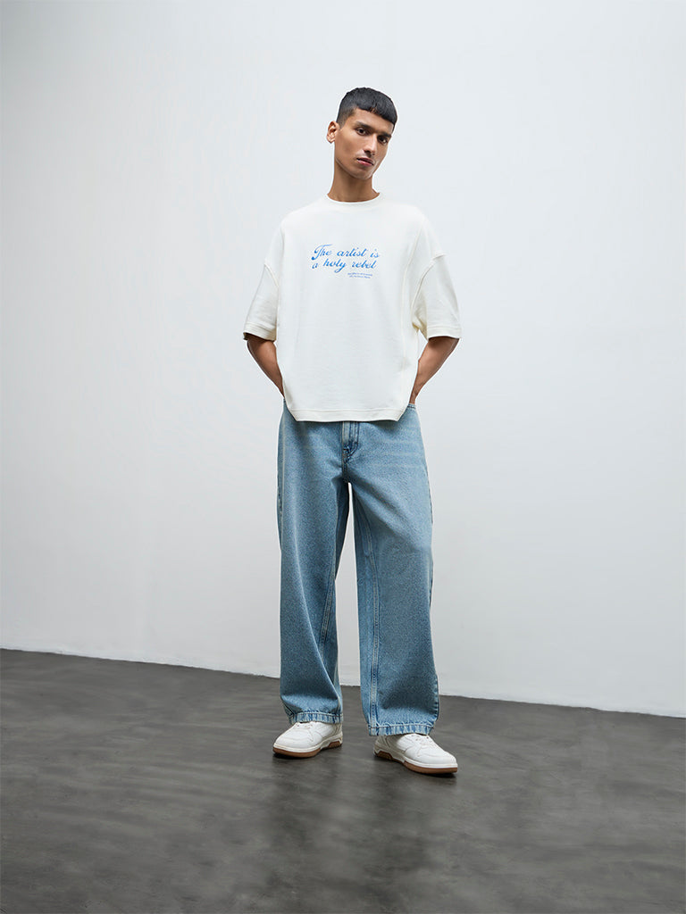 Nuon Off-White Embroidered Relaxed-Fit Cotton T-Shirt