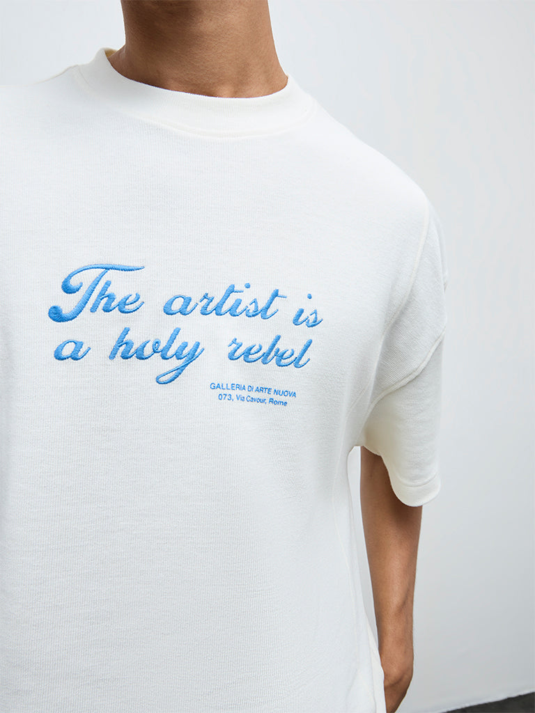 Nuon Off-White Embroidered Relaxed-Fit Cotton T-Shirt