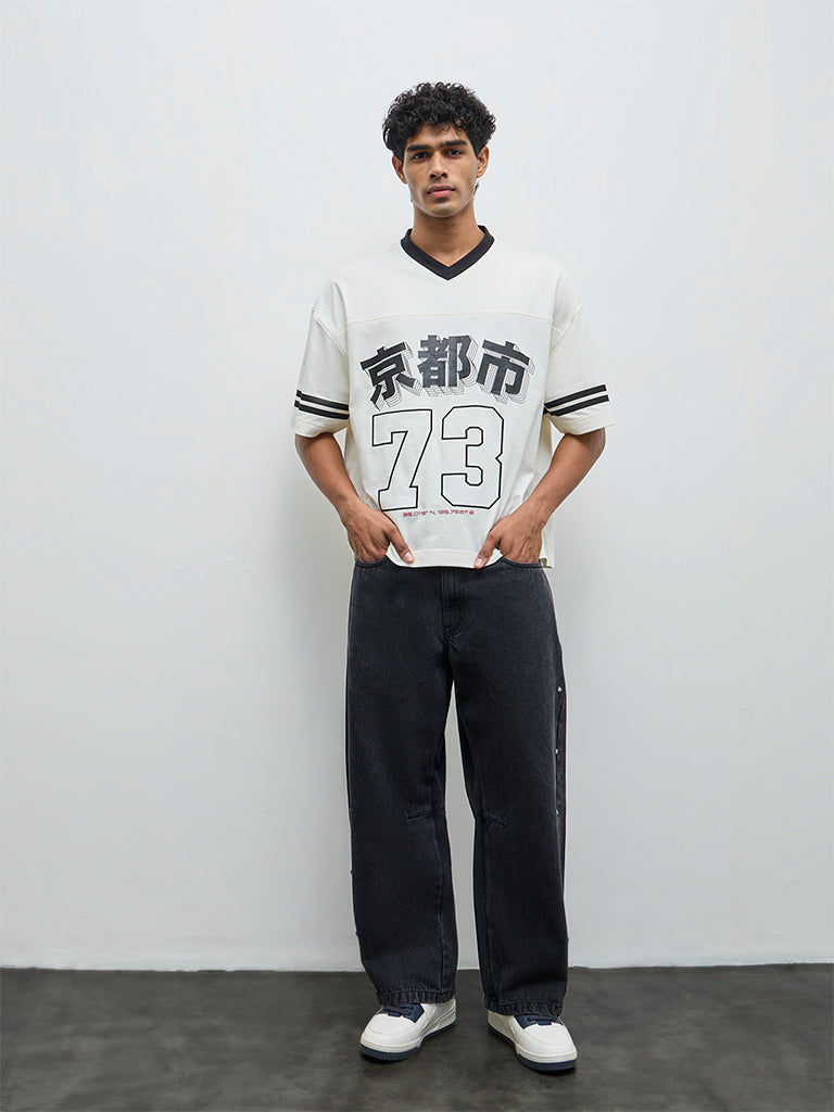 Nuon Off-White Printed Oversized-Fit Cotton T-Shirt