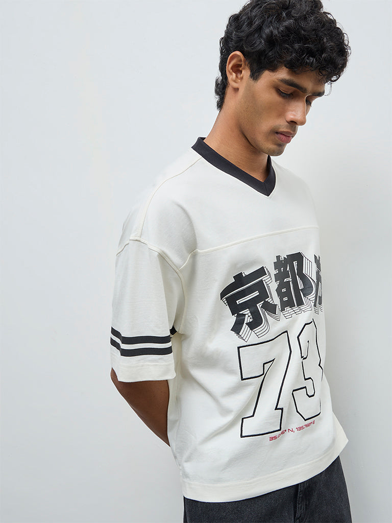 Nuon Off-White Printed Oversized-Fit Cotton T-Shirt