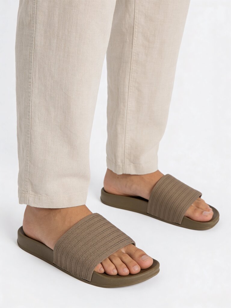 SOLEPLAY Taupe Knit-Textured Pool Slides