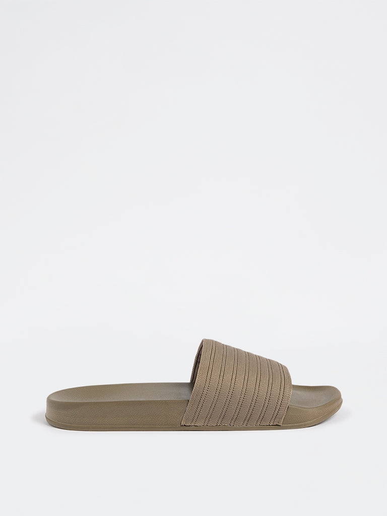 SOLEPLAY Taupe Knit-Textured Pool Slides