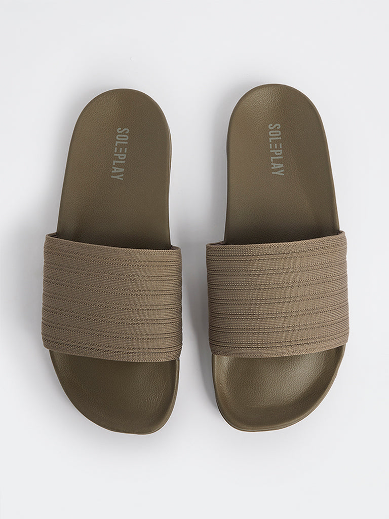 SOLEPLAY Taupe Knit-Textured Pool Slides