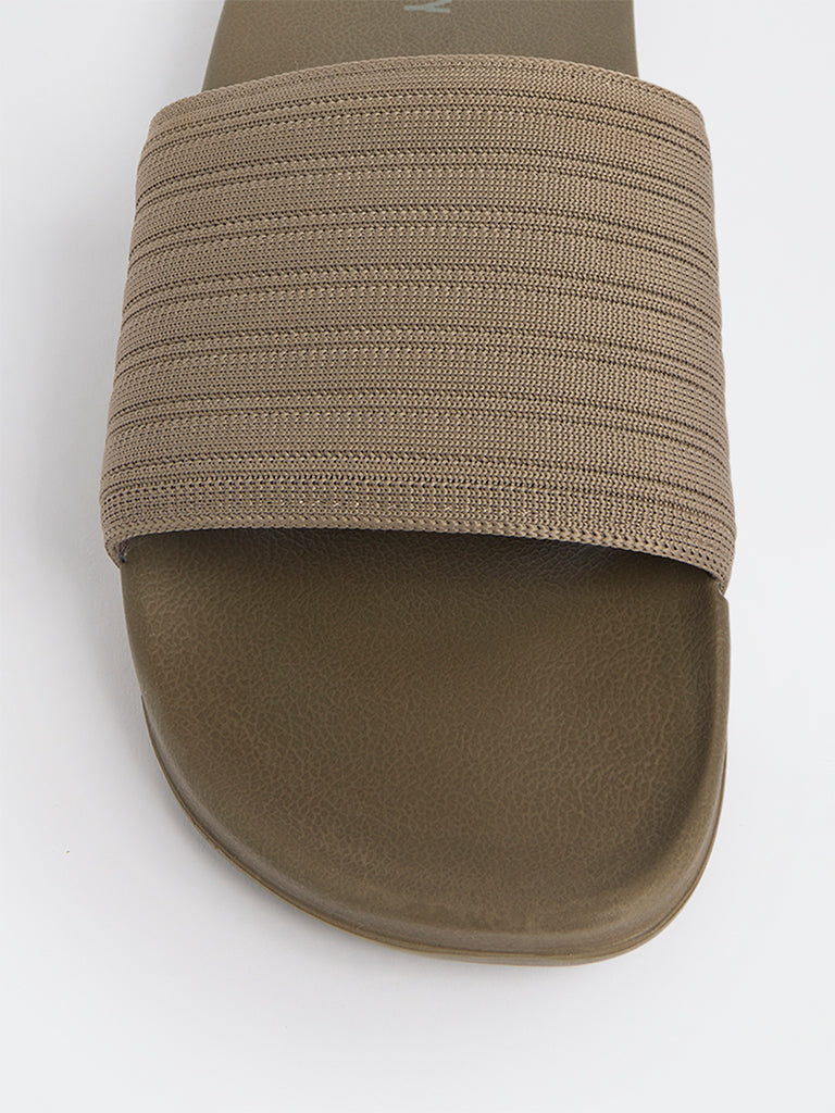 SOLEPLAY Taupe Knit-Textured Pool Slides