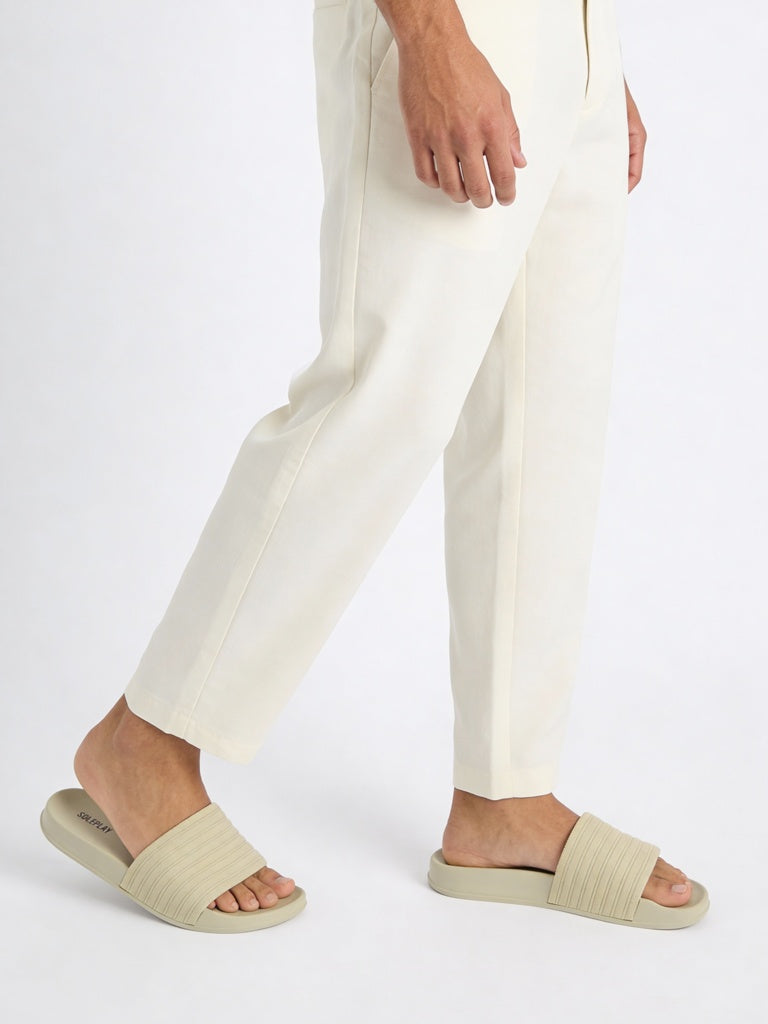 SOLEPLAY Light Taupe Knit-Textured Pool Slides