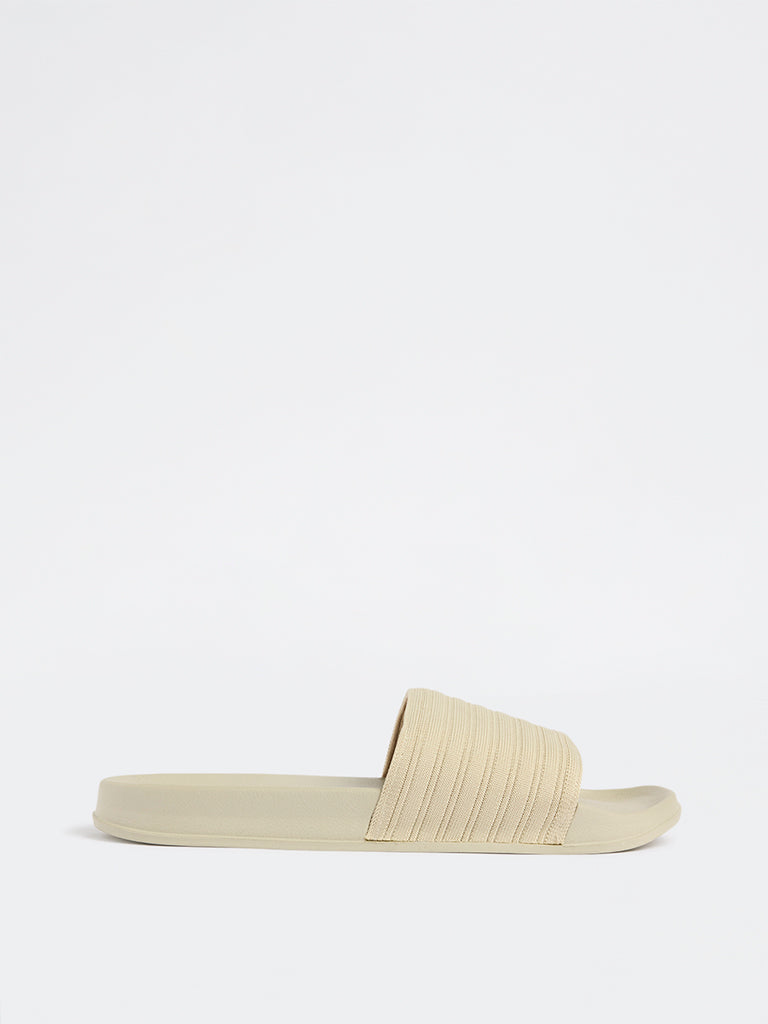 SOLEPLAY Light Taupe Knit-Textured Pool Slides
