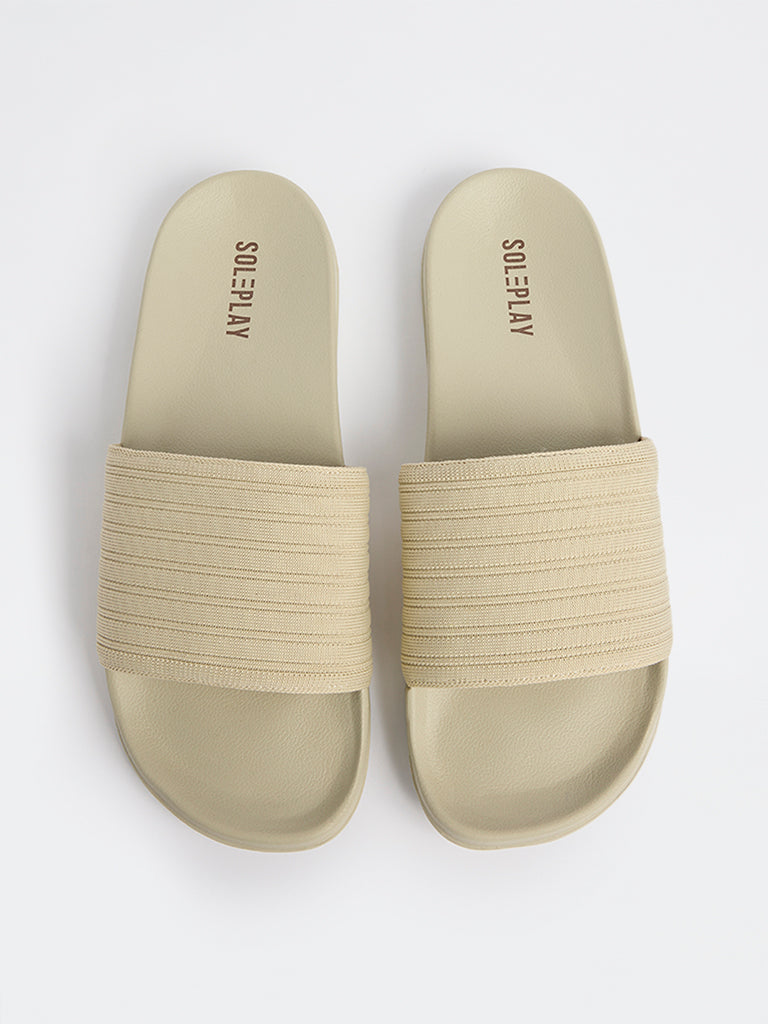 SOLEPLAY Light Taupe Knit-Textured Pool Slides
