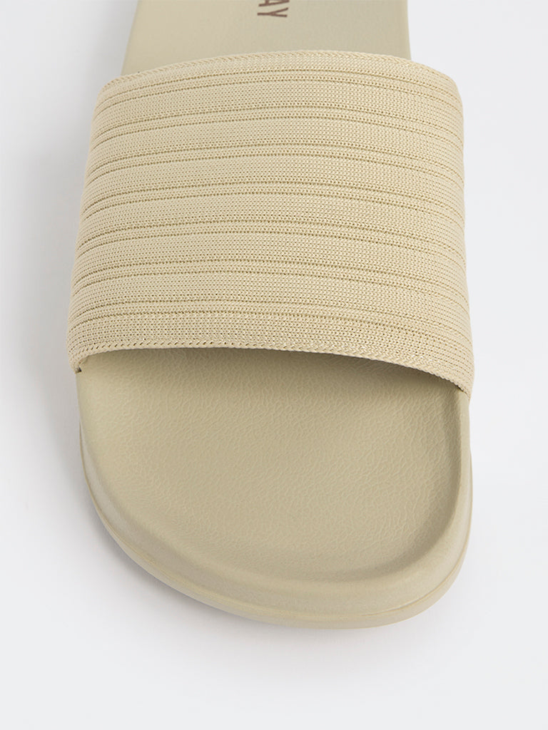 SOLEPLAY Light Taupe Knit-Textured Pool Slides