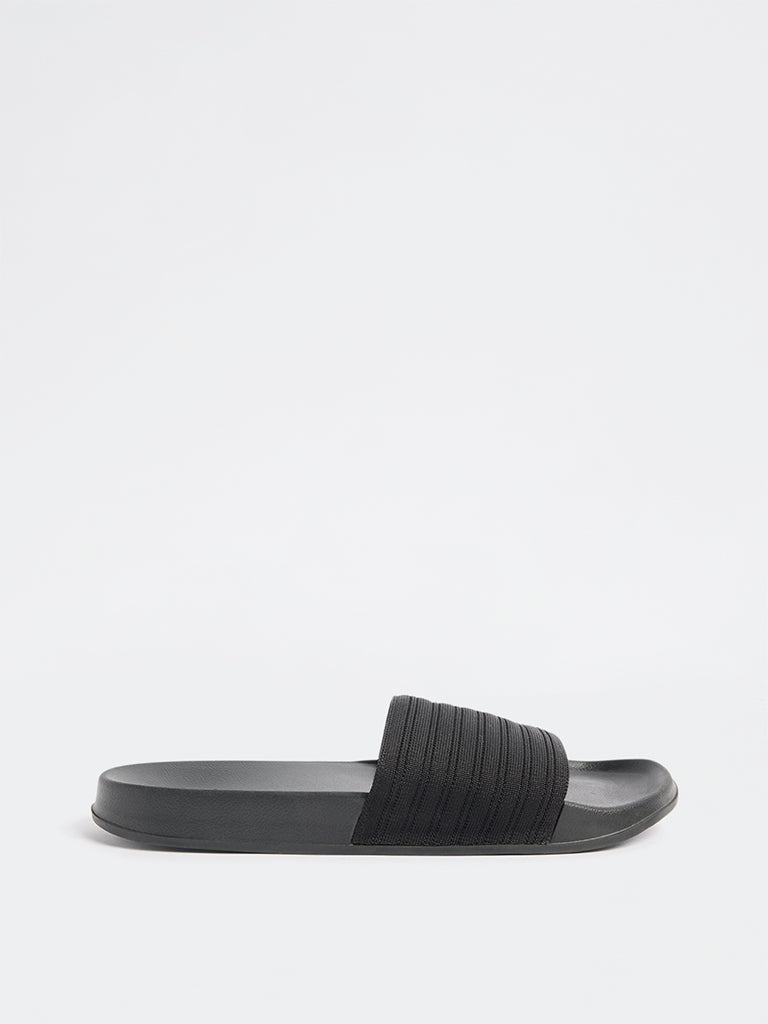 SOLEPLAY Black Knit-Textured Pool Slides