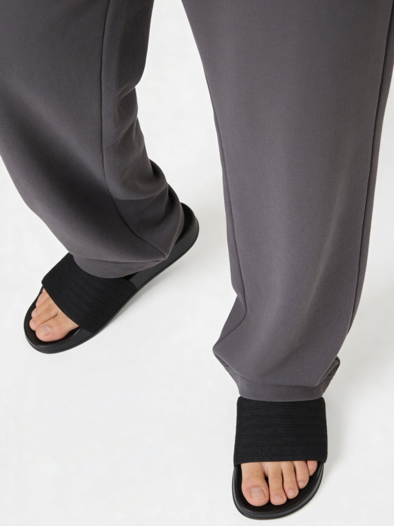 SOLEPLAY Black Knit-Textured Pool Slides