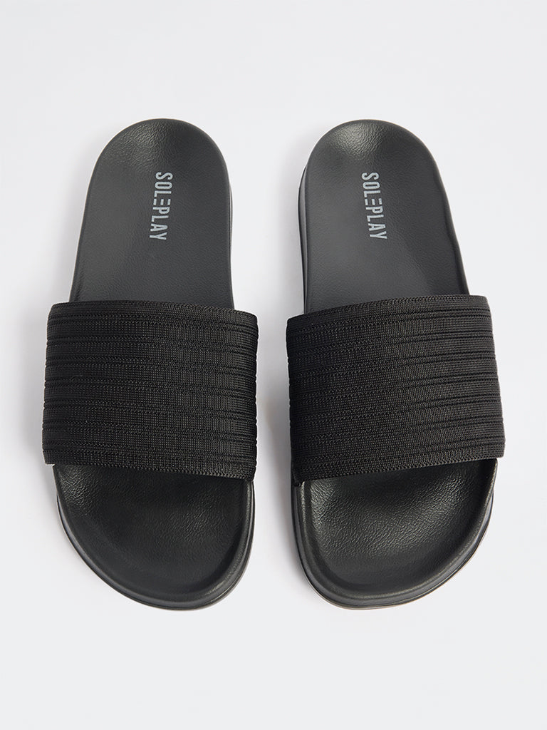 SOLEPLAY Black Knit-Textured Pool Slides