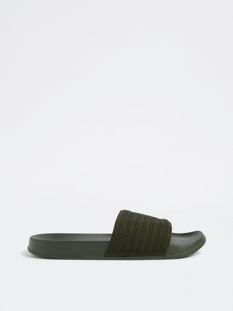 SOLEPLAY Olive Knit-Textured Pool Slides