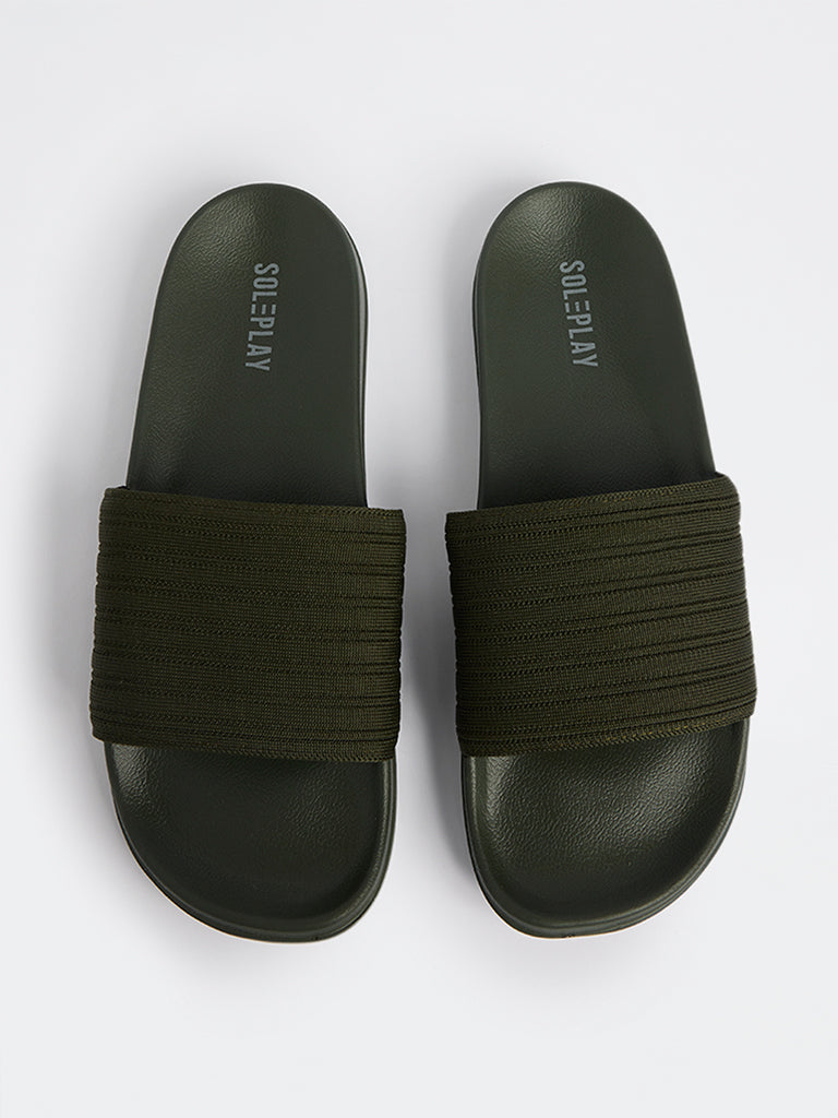 SOLEPLAY Olive Knit-Textured Pool Slides
