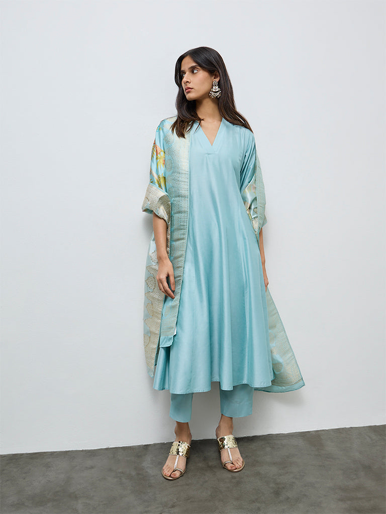 Vark Blue Solid Anarkali Ethnic Set