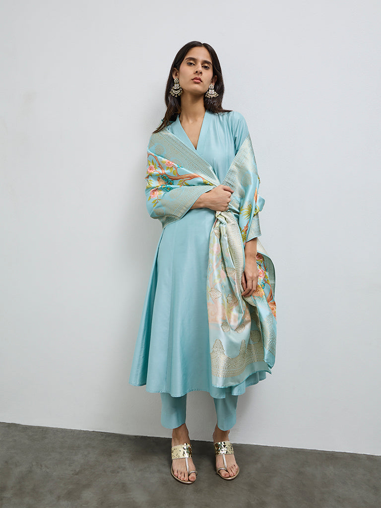 Vark Blue Solid Anarkali Ethnic Set