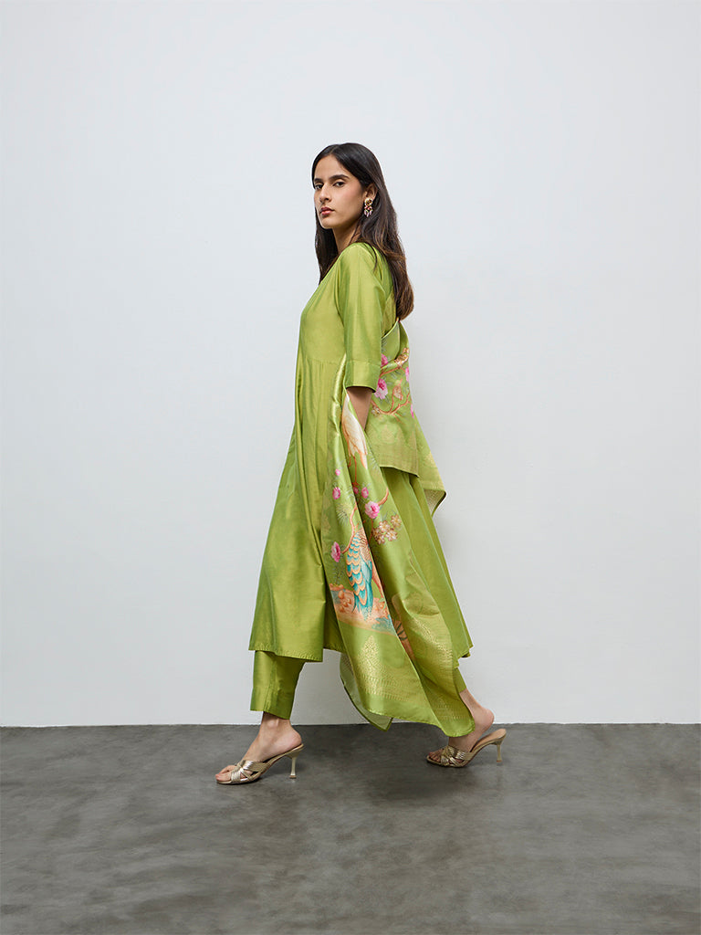 Vark Lime Solid Anarkali Ethnic Set