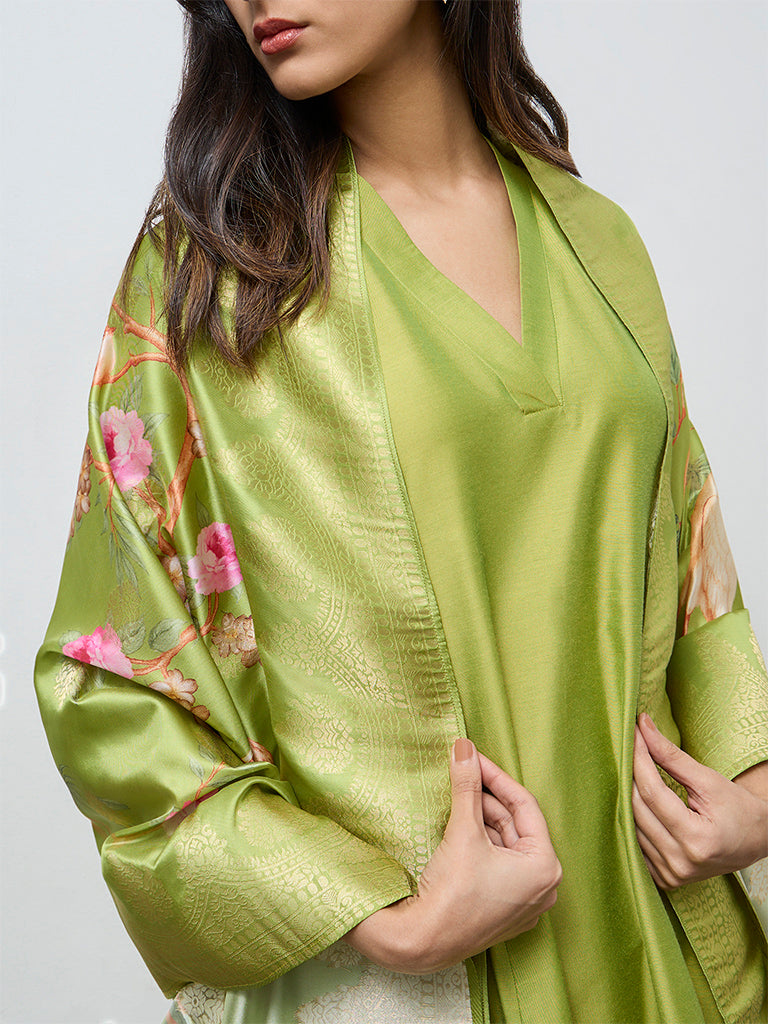 Vark Lime Solid Anarkali Ethnic Set
