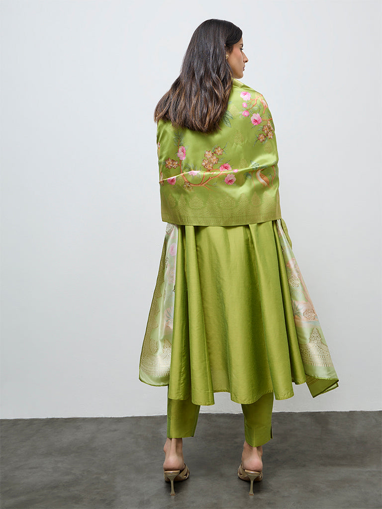 Vark Lime Solid Anarkali Ethnic Set