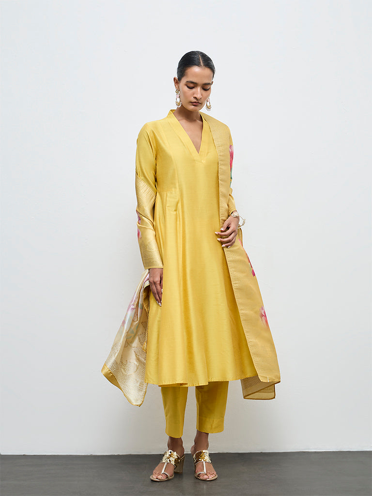 Vark Yellow Anarkali Ethnic Set