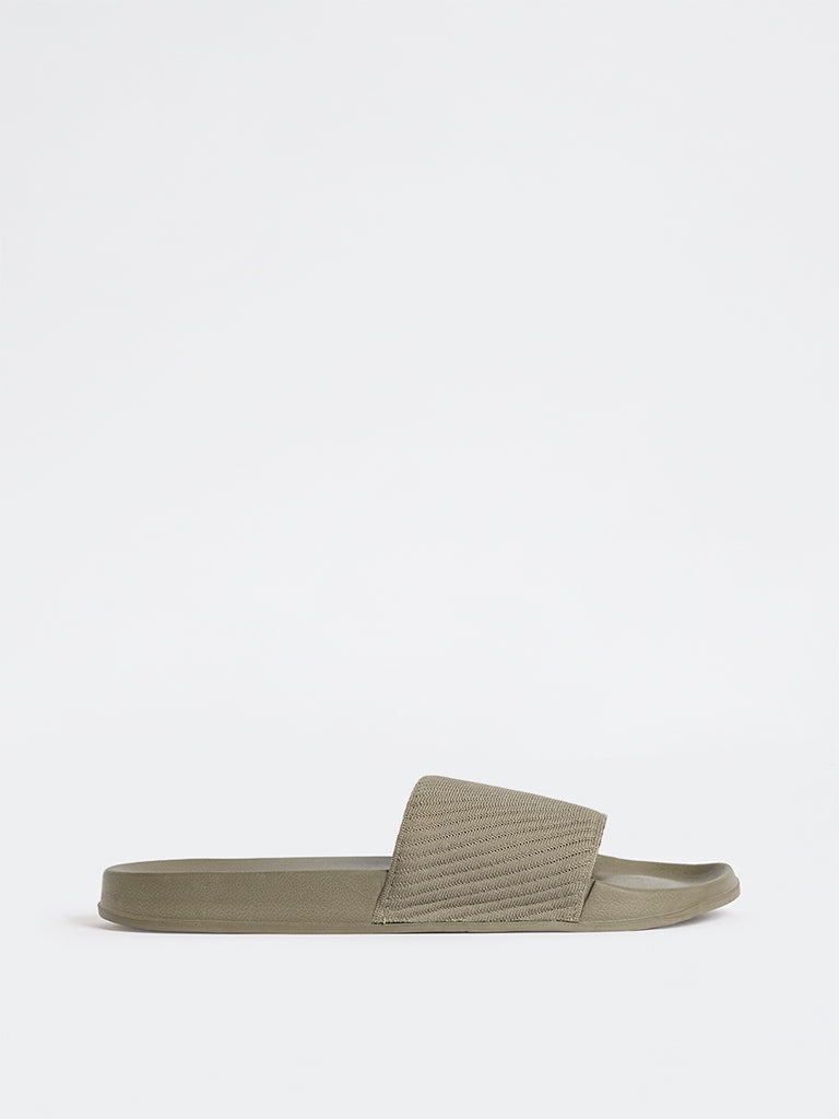 SOLEPLAY Olive Knit-Textured Slides