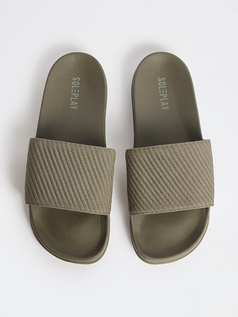 SOLEPLAY Olive Knit-Textured Slides