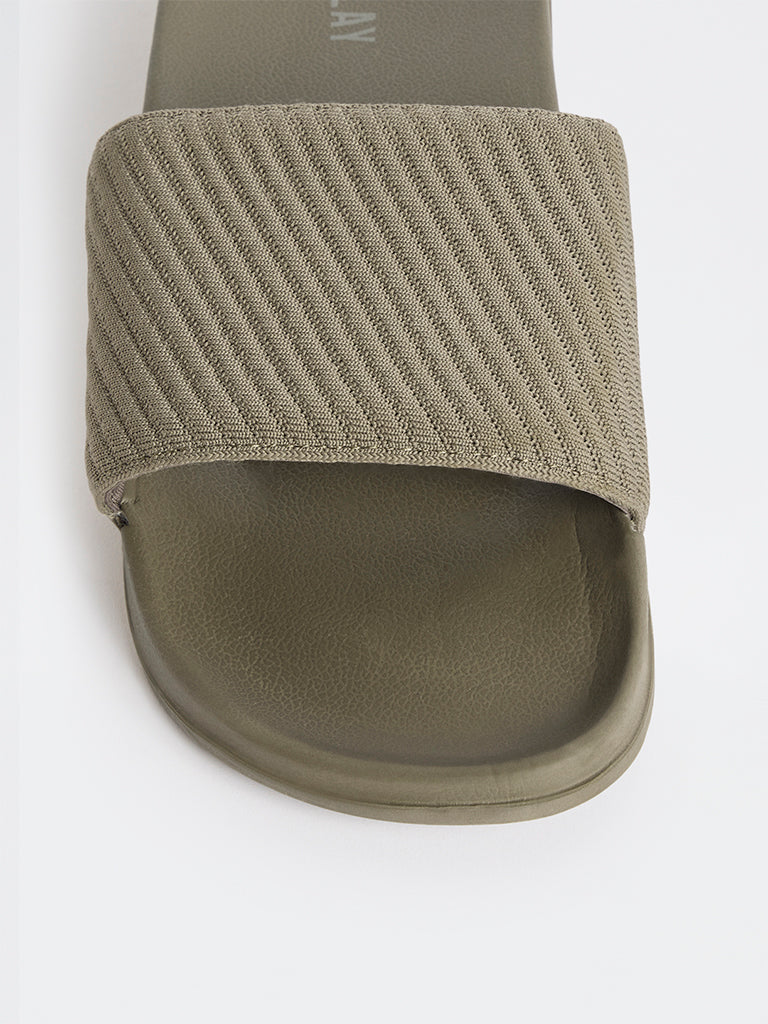SOLEPLAY Olive Knit-Textured Slides