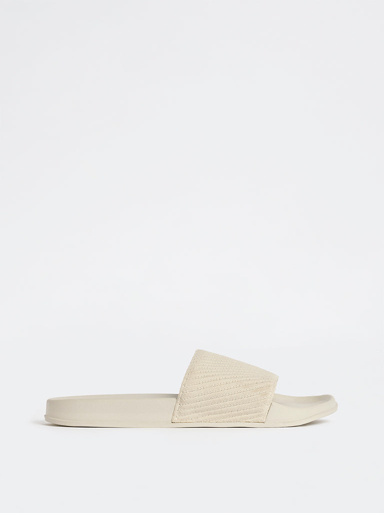 SOLEPLAY Beige Knit-Textured Slides
