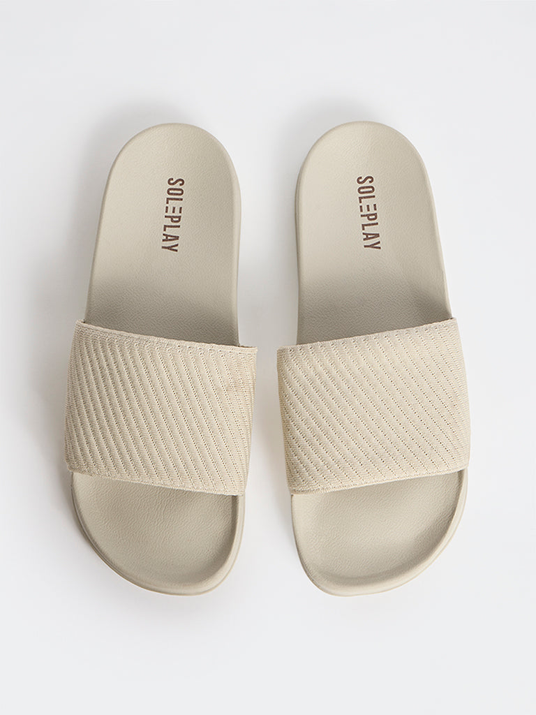 SOLEPLAY Beige Knit-Textured Slides