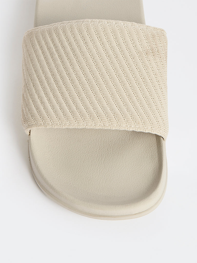 SOLEPLAY Beige Knit-Textured Slides
