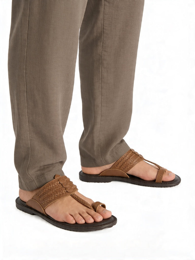 SOLEPLAY Tan Braided Kolhapuri Sandals