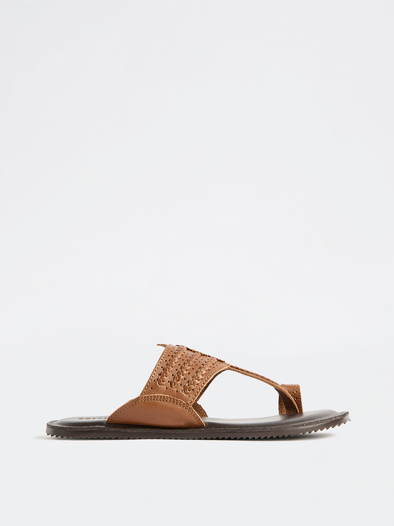 SOLEPLAY Tan Braided Kolhapuri Sandals
