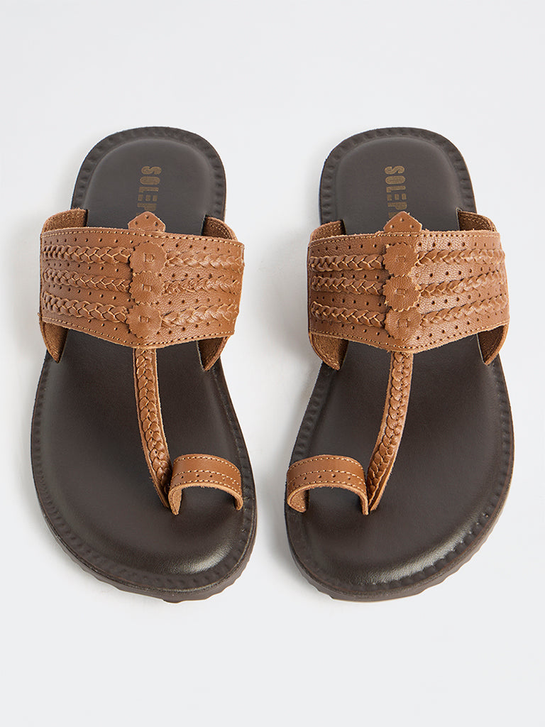 SOLEPLAY Tan Braided Kolhapuri Sandals