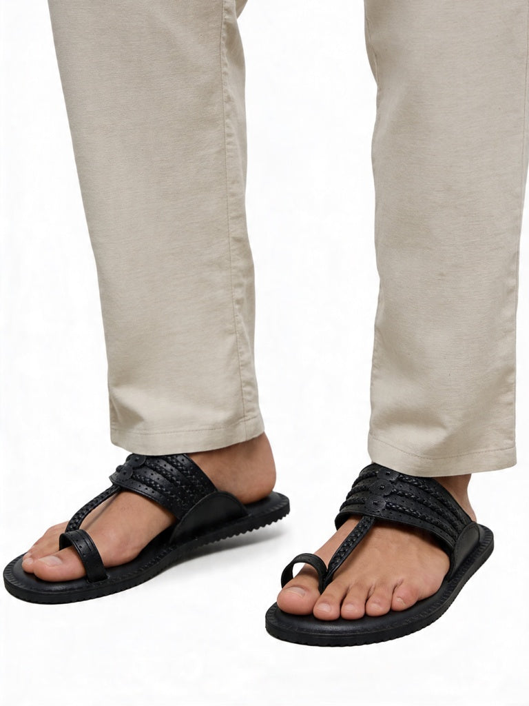 SOLEPLAY Black Braided Kolhapuri Sandals