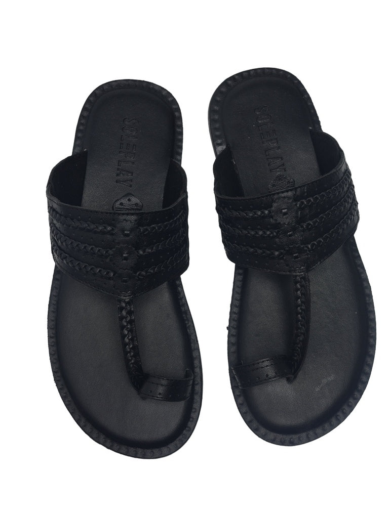 SOLEPLAY Black Braided Kolhapuri Sandals