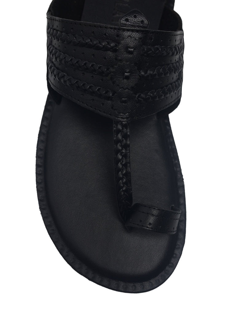 SOLEPLAY Black Braided Kolhapuri Sandals
