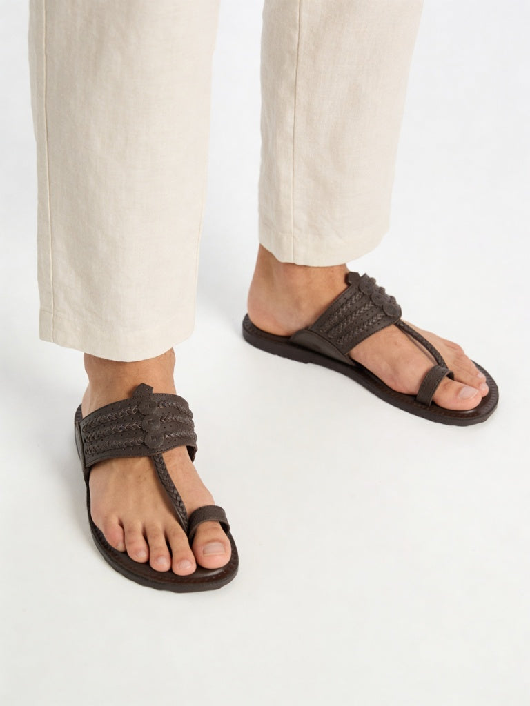 SOLEPLAY Brown Braided-Detailed Kolhapuri Sandals