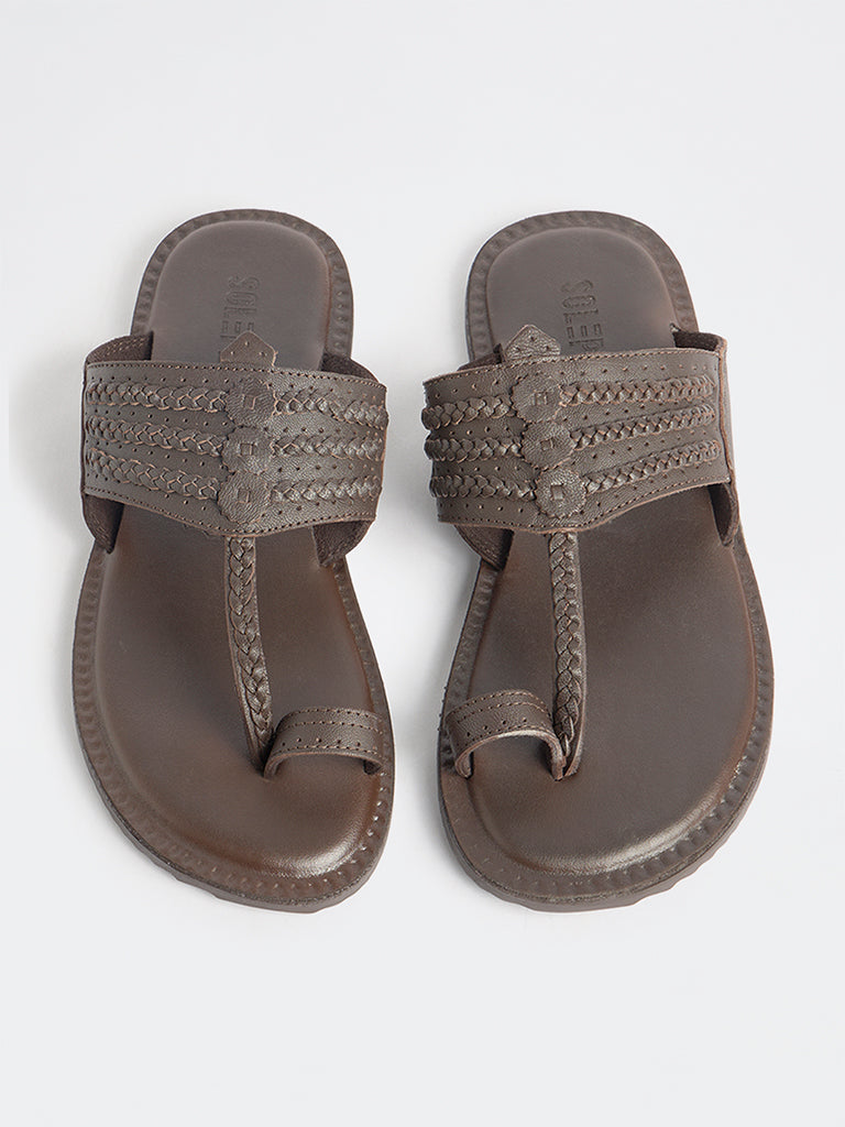 SOLEPLAY Brown Braided-Detailed Kolhapuri Sandals