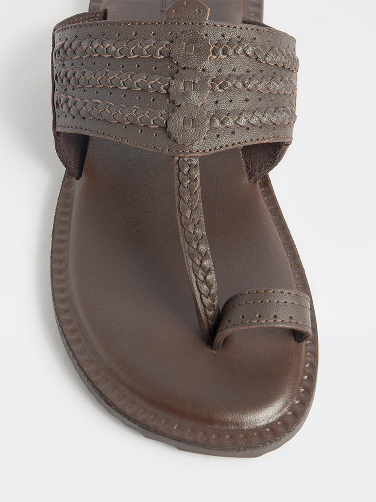 SOLEPLAY Brown Braided-Detailed Kolhapuri Sandals