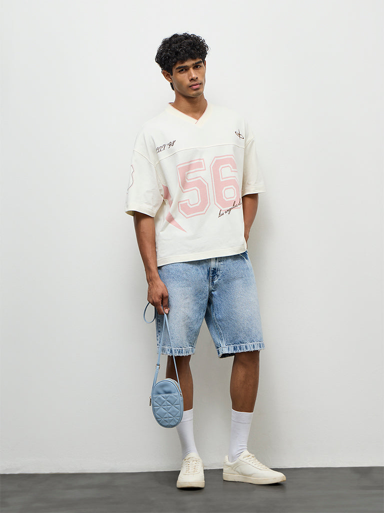Nuon Blue Faded Relaxed-Fit Mid-Rise Denim Shorts