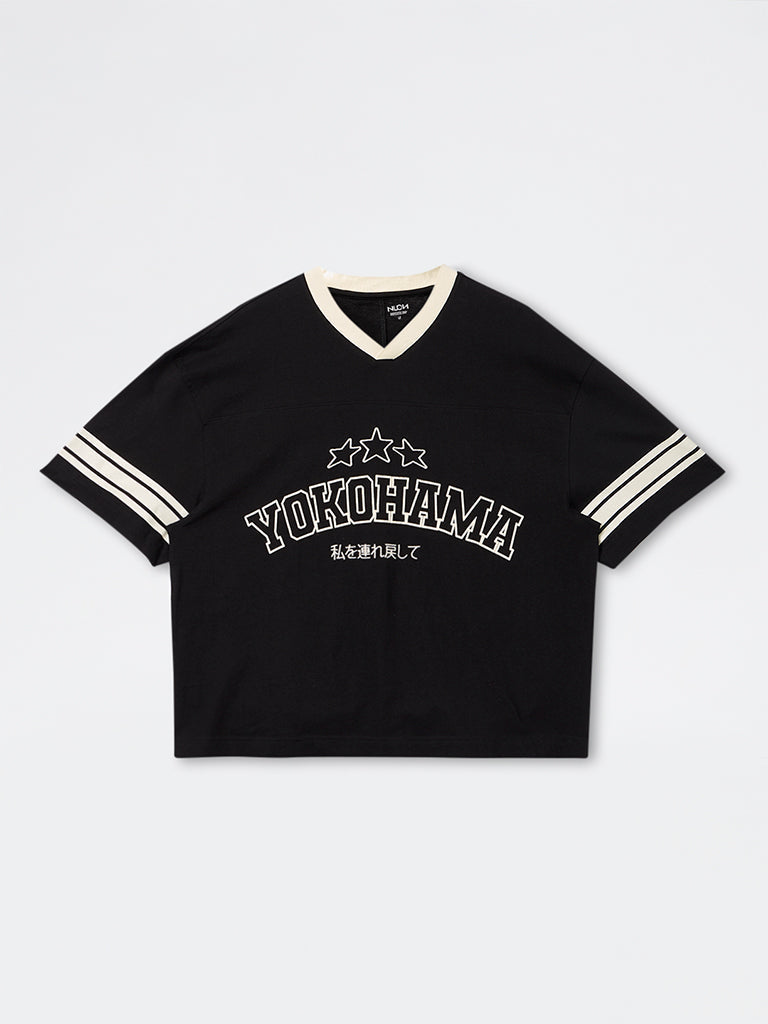 Nuon Black Typographi Relaxed-Fit Cotton T-Shirt