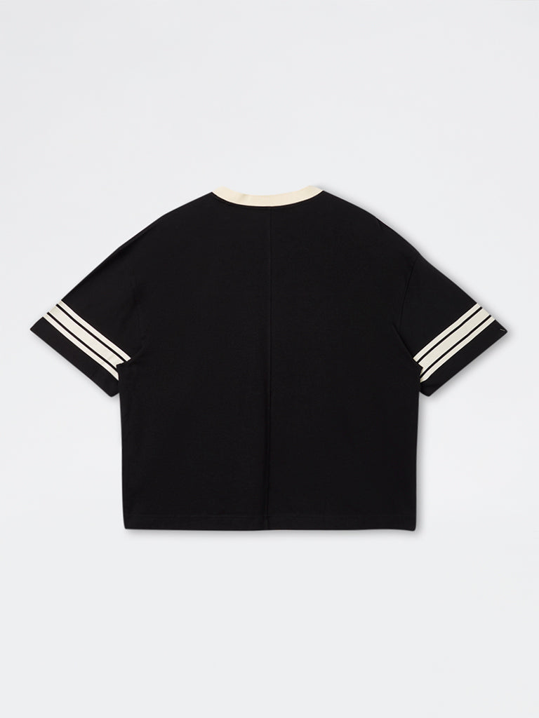 Nuon Black Typographi Relaxed-Fit Cotton T-Shirt