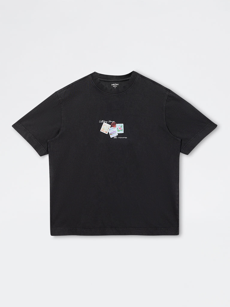 Nuon Charcoal Printed Relaxed-Fit Cotton T-Shirt