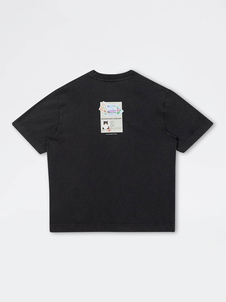 Nuon Charcoal Printed Relaxed-Fit Cotton T-Shirt