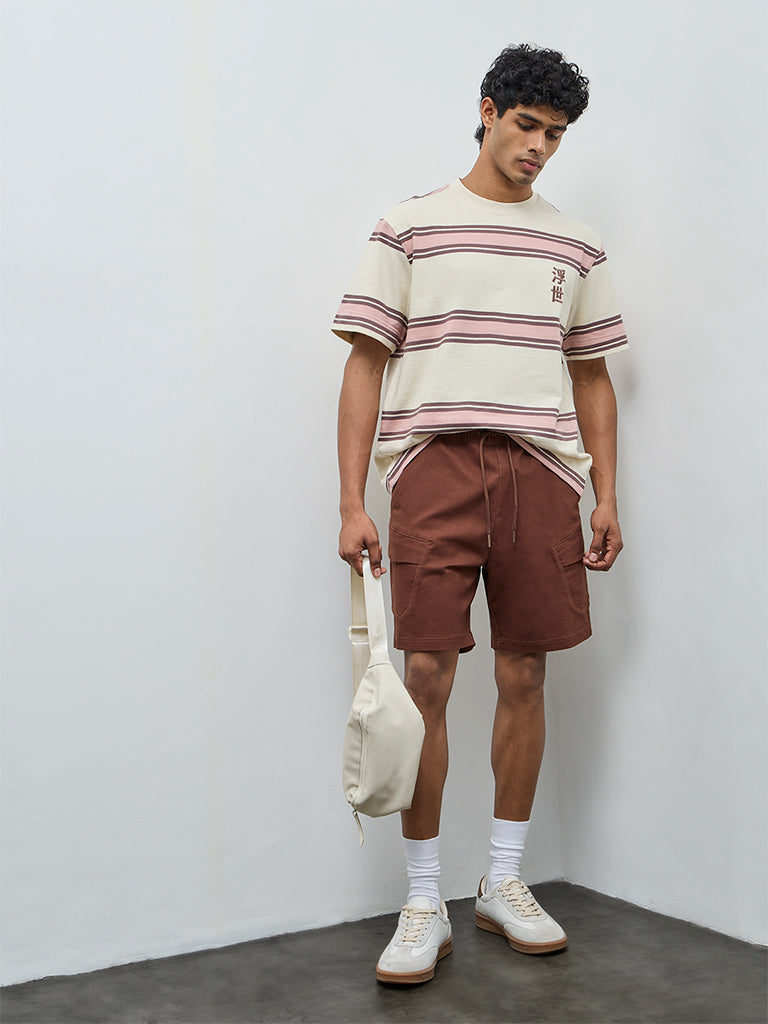 Nuon Pink Striped Relaxed-Fit Cotton T-Shirt